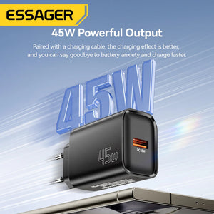 ESSAGER 45W USB Charger with QC3.0 and PD Fast Charging - Black