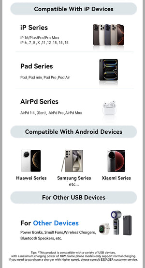 ESSAGER Mini 10W USB Charger Set with Fast Charge Adapter - Black