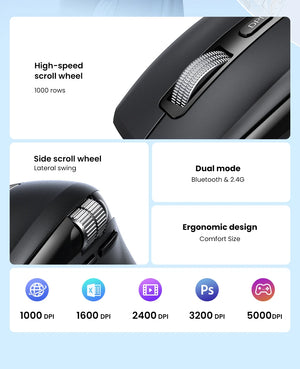 UGREEN M751 Hyper-Fast Scroll Ergonomic Bluetooth Wireless Mouse