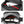Black compact messenger bag open showing red-striped interior and zippered pockets