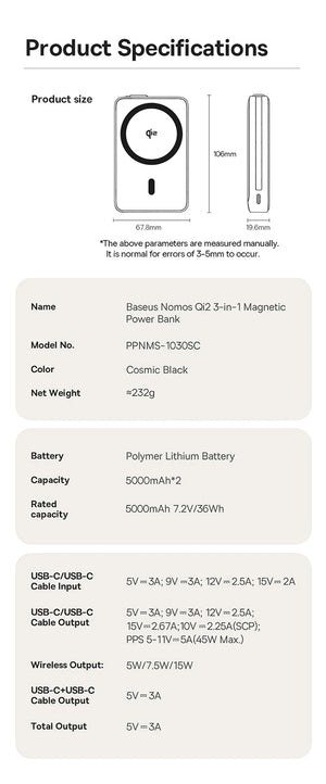BASEUS Nomos Qi2 3in1 Magnetic Portable Power Bank