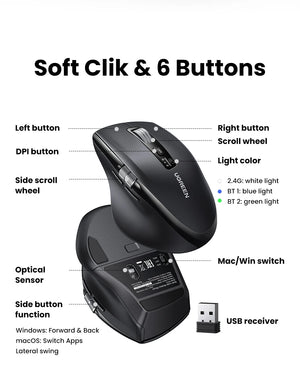 UGREEN M751 Hyper-Fast Scroll Ergonomic Bluetooth Wireless Mouse