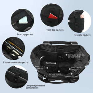 Black waterproof backpack with internal zip pocket and mesh divider pockets