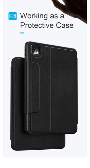 Black protective tablet keyboard case with camera cutout and flip cover