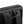 Black backpack front panel close-up with embossed logo and curved carry strap